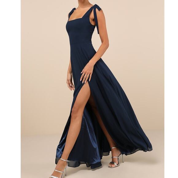 Lulus NWT Love Me Forever Navy Blue Tie-Strap Square Neck A-Line Maxi Dress XL - Picture 2 of 10